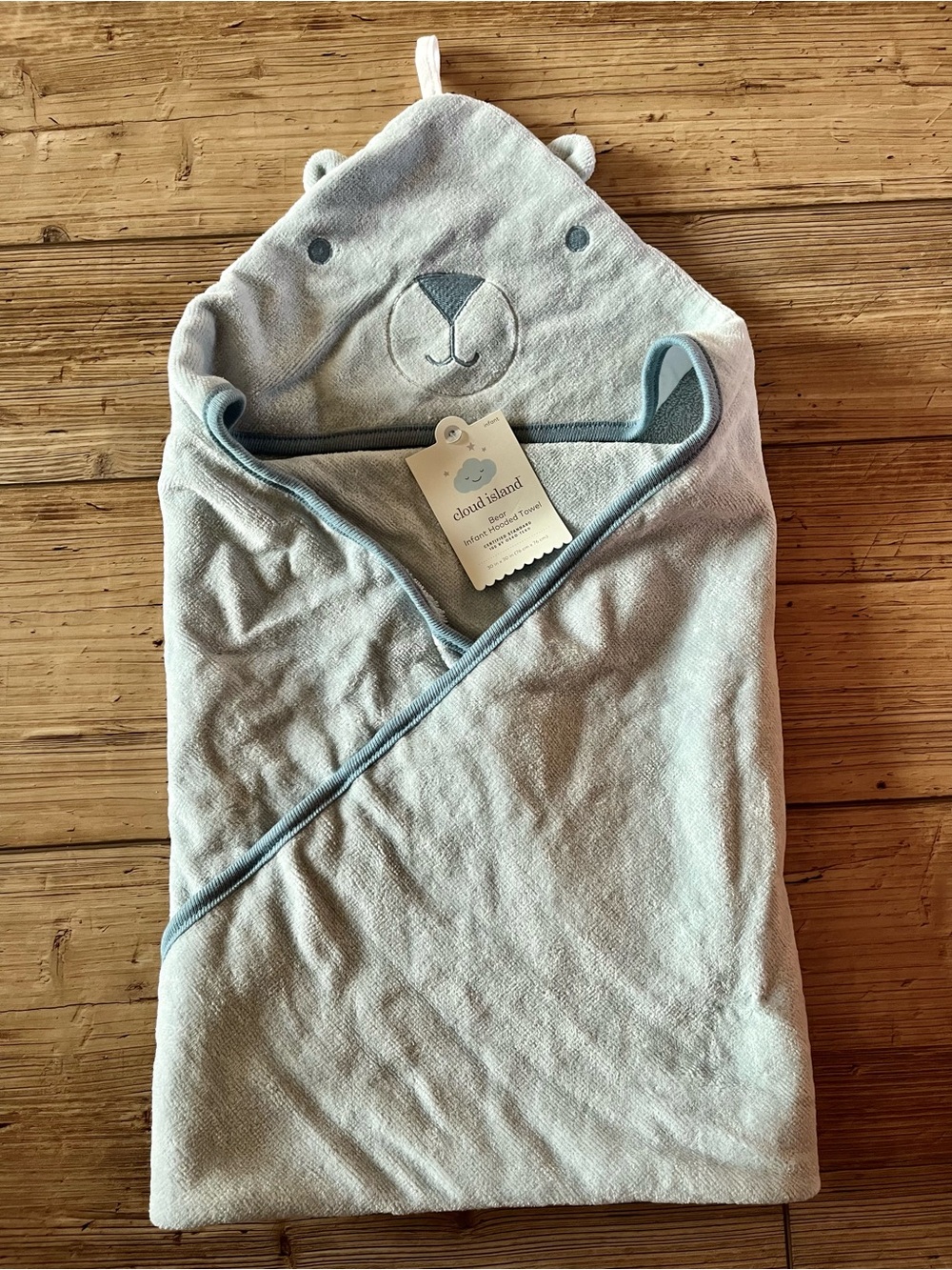 Cloud Island Hooded Bear Towel in Light Blue